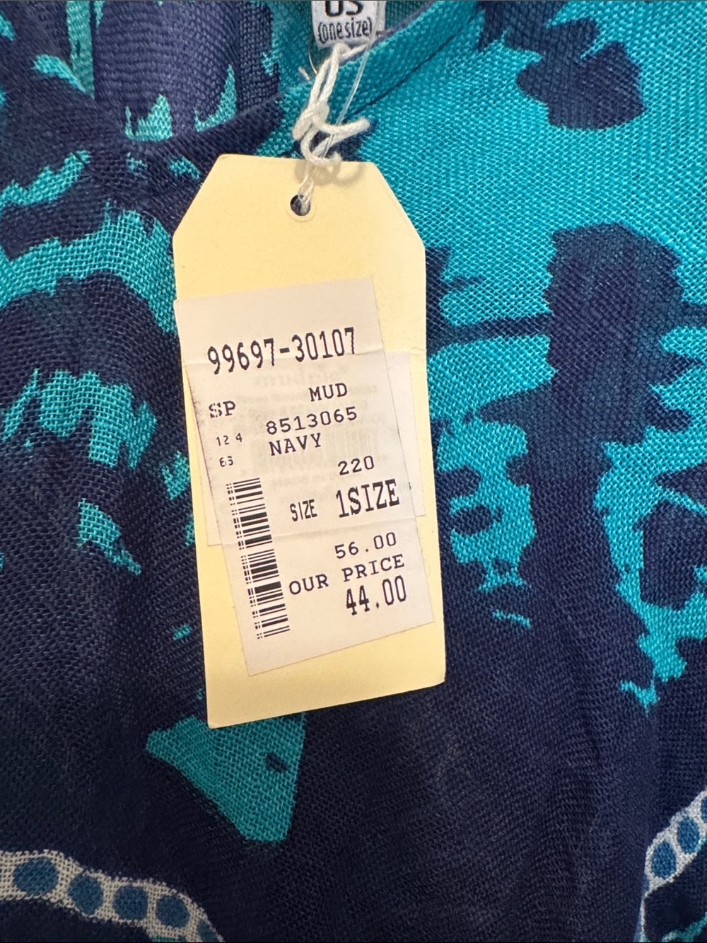 Navy & Teal Patterned V-Neck Poncho - Picture 2 of 3
